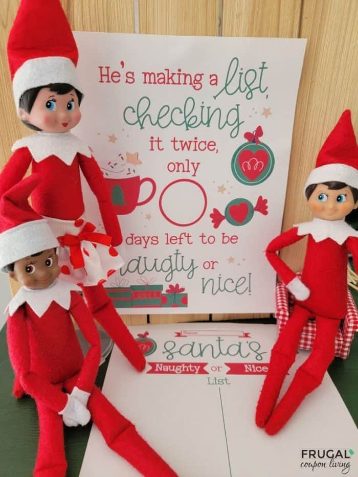 christmas countdown elf on the shelf naughty and nice list printable