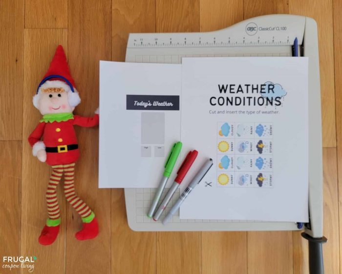Printable Elf Weather Worksheet for kids