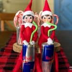 red bull elf on the shelf drinking with crazy eyes