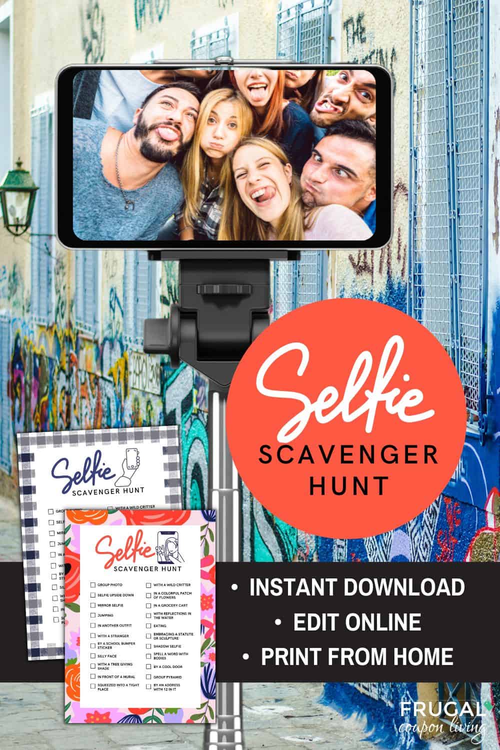Selfie Photo Scavenger Hunt Printable and Editable Template