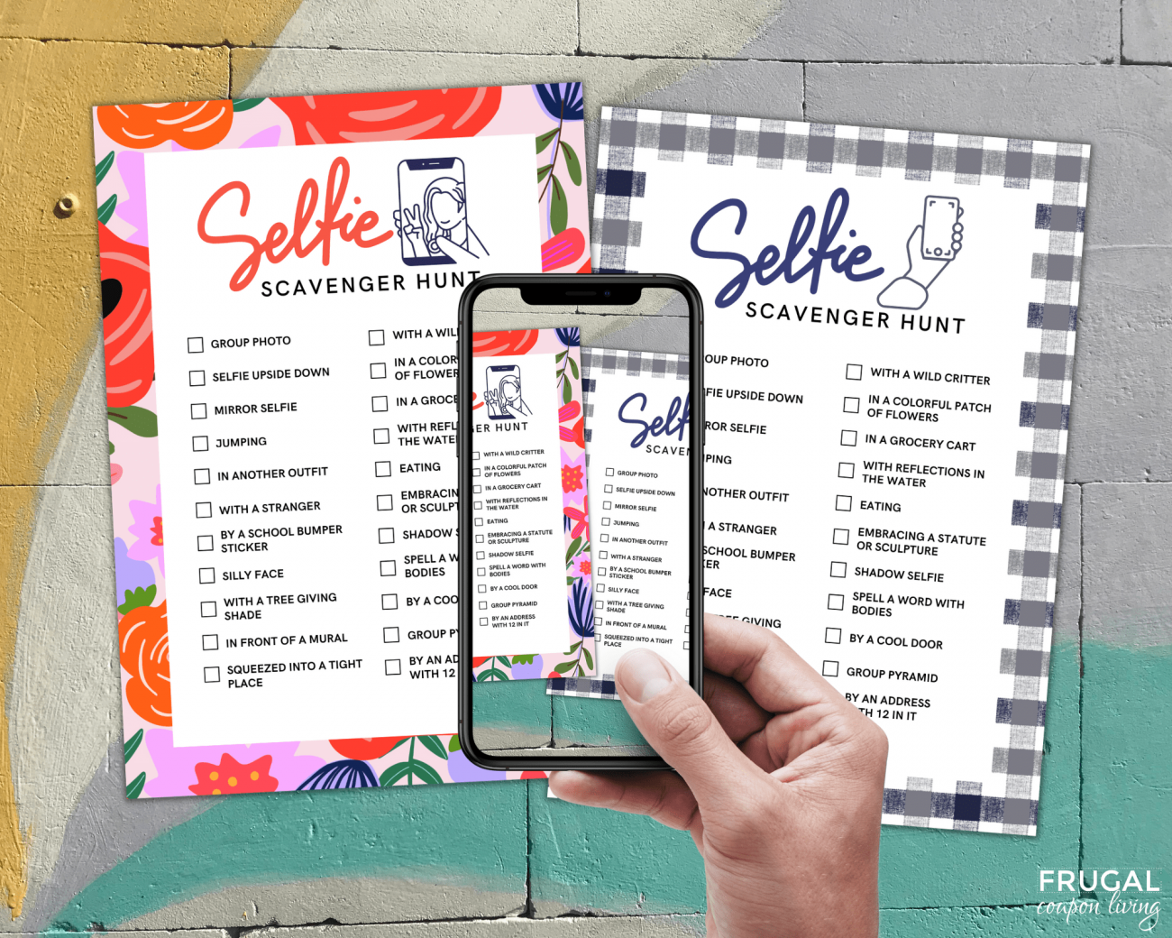 Fun Selfie Scavenger Hunt printable with phone camera