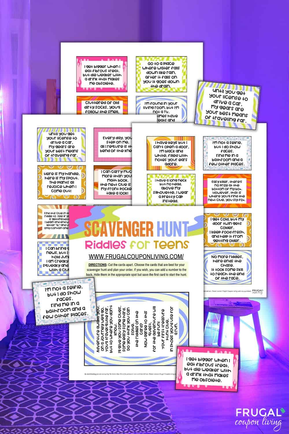 Teen Scavenger Hunt Printable Clue Cards with Rhyming Riddles
