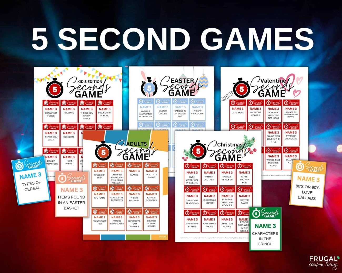 holiday 5 second games printable cards
