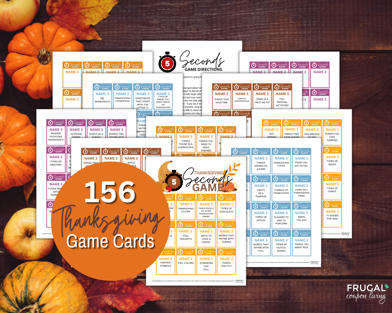 editable printable 5 second game for thanksgiving