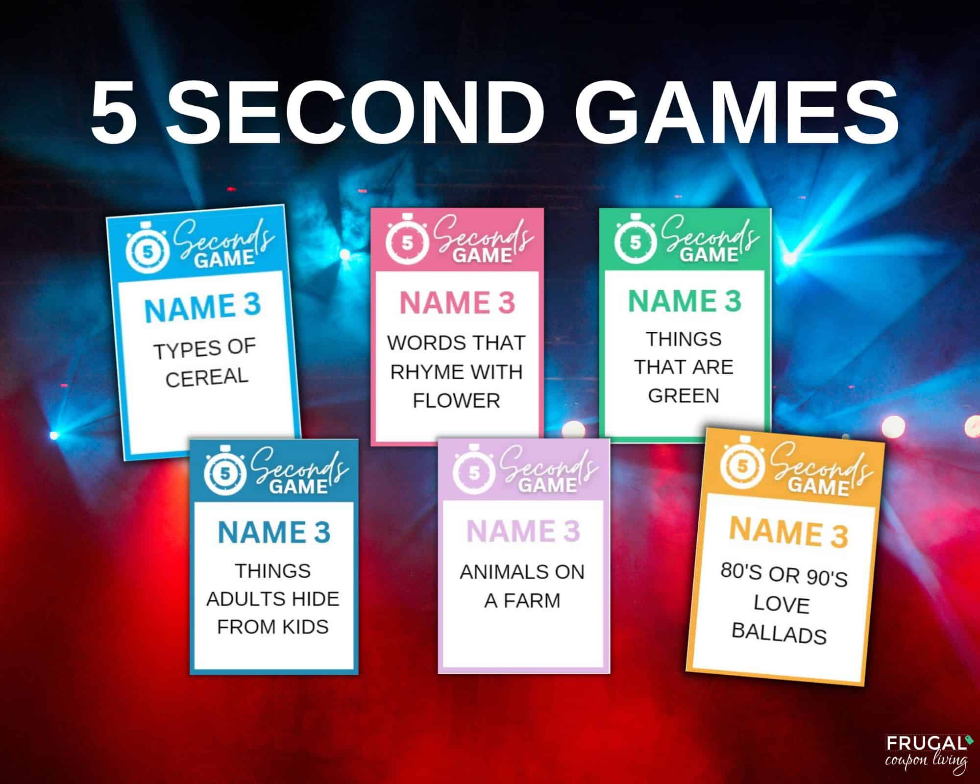 five second rule questions printable cards