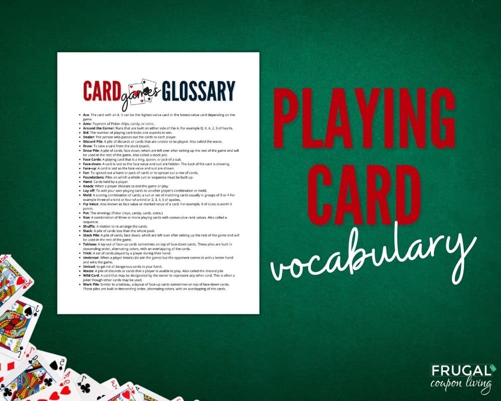 printable playing card vocabulary terms and words