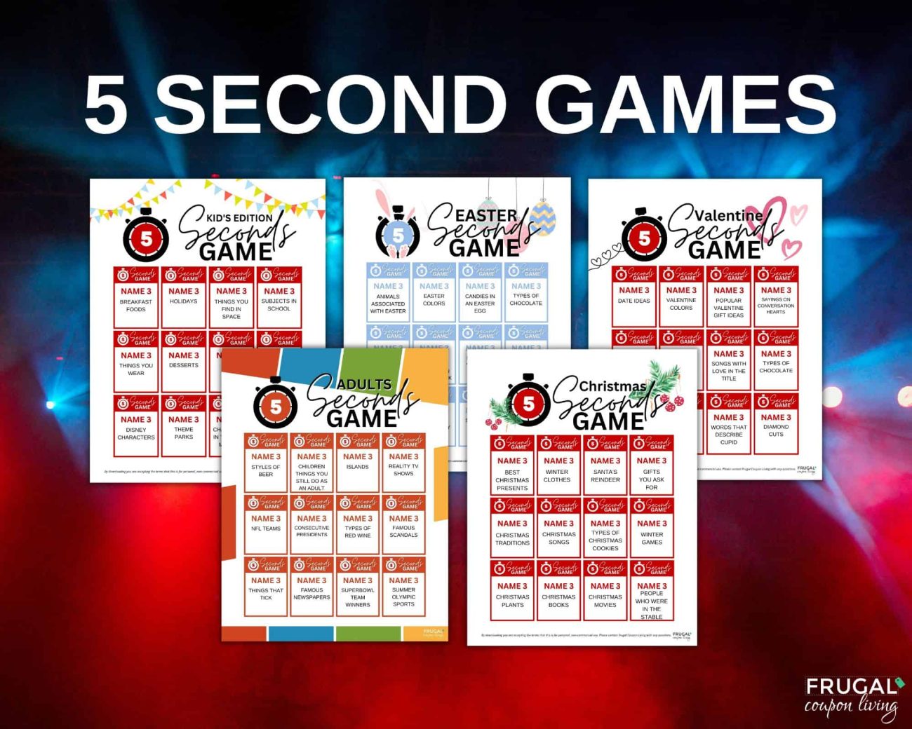 where to get five second game pdf printables
