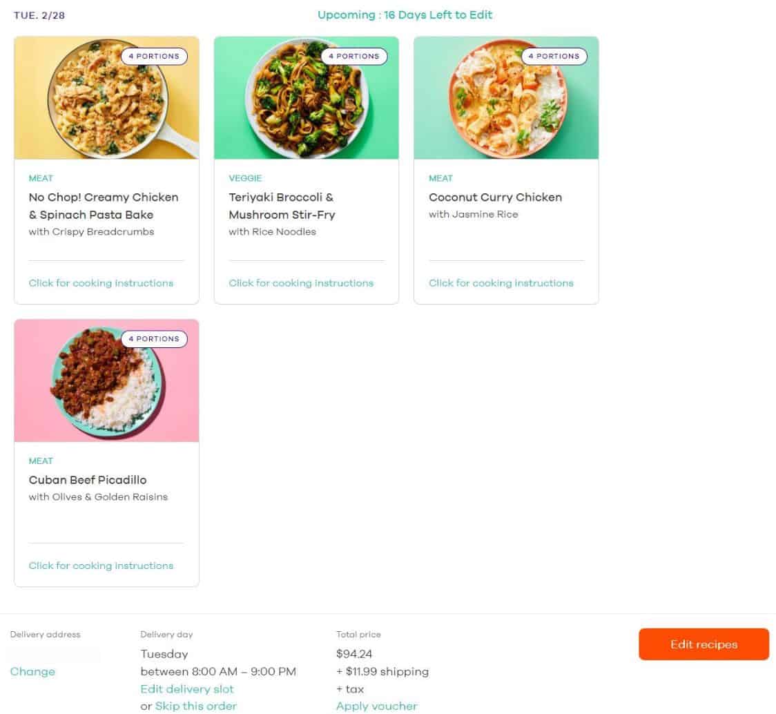 example dinnerly recipes for family subscription meals