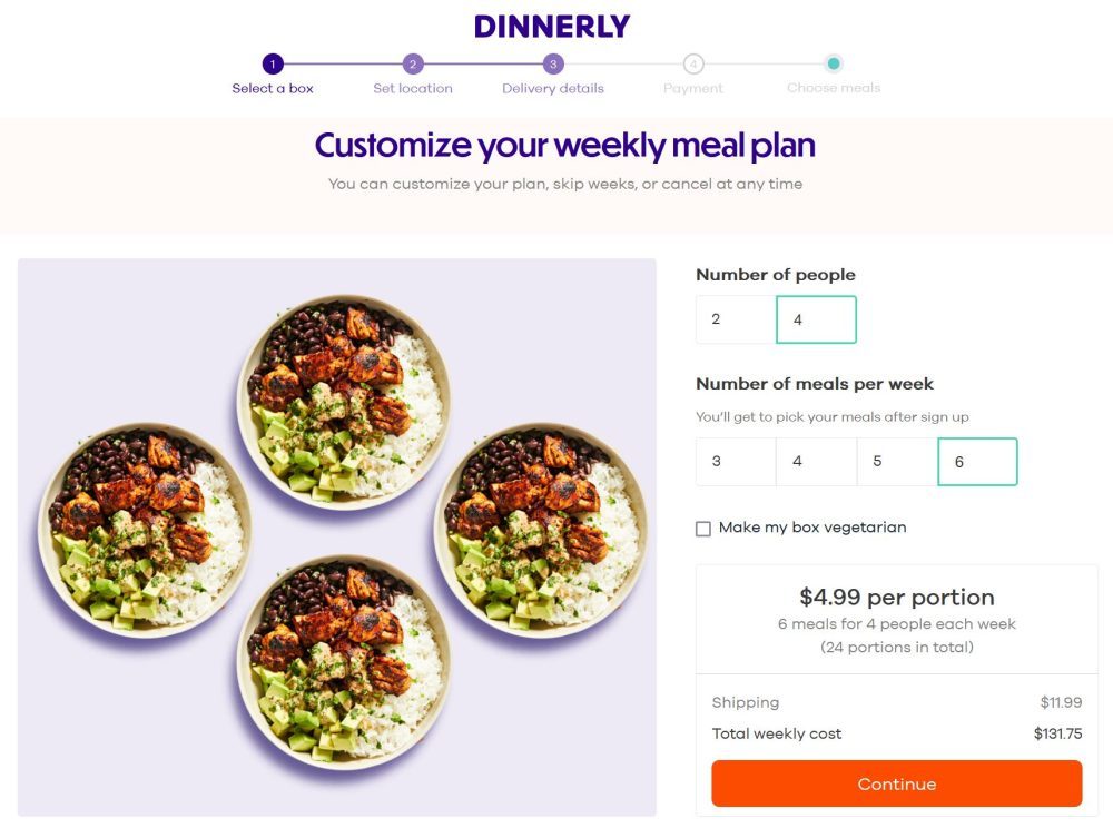 dinnerly subscription options for meals