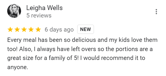 5 star dinnerly review on google