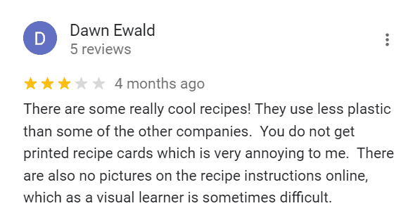 3 star review on google for dinnerly