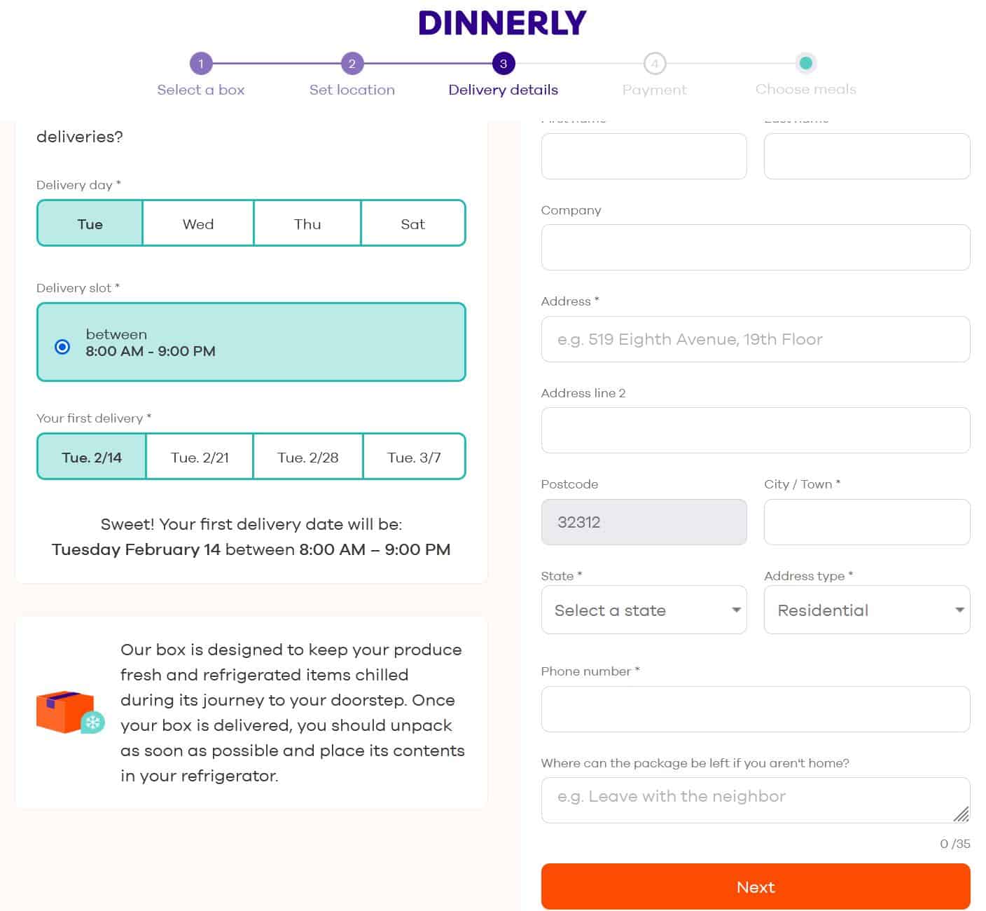 example dinnerly checkout for family meal subscription