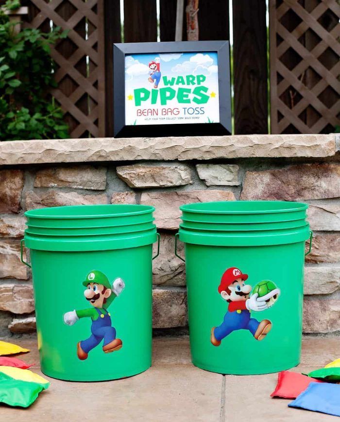 cute bean bag toss game for super mario brothers birthday party