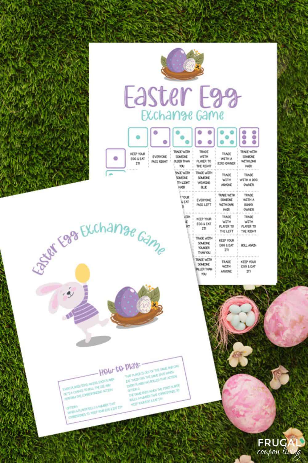 printable easter egg exchange game with two dice