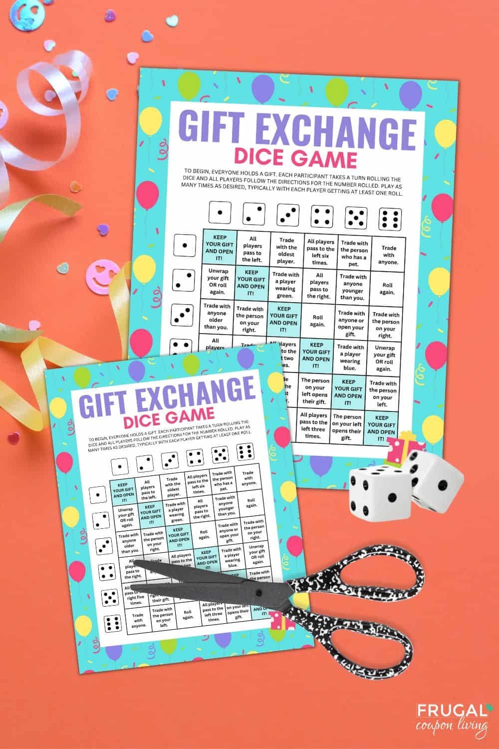 fun printable gift exchange game with two dice