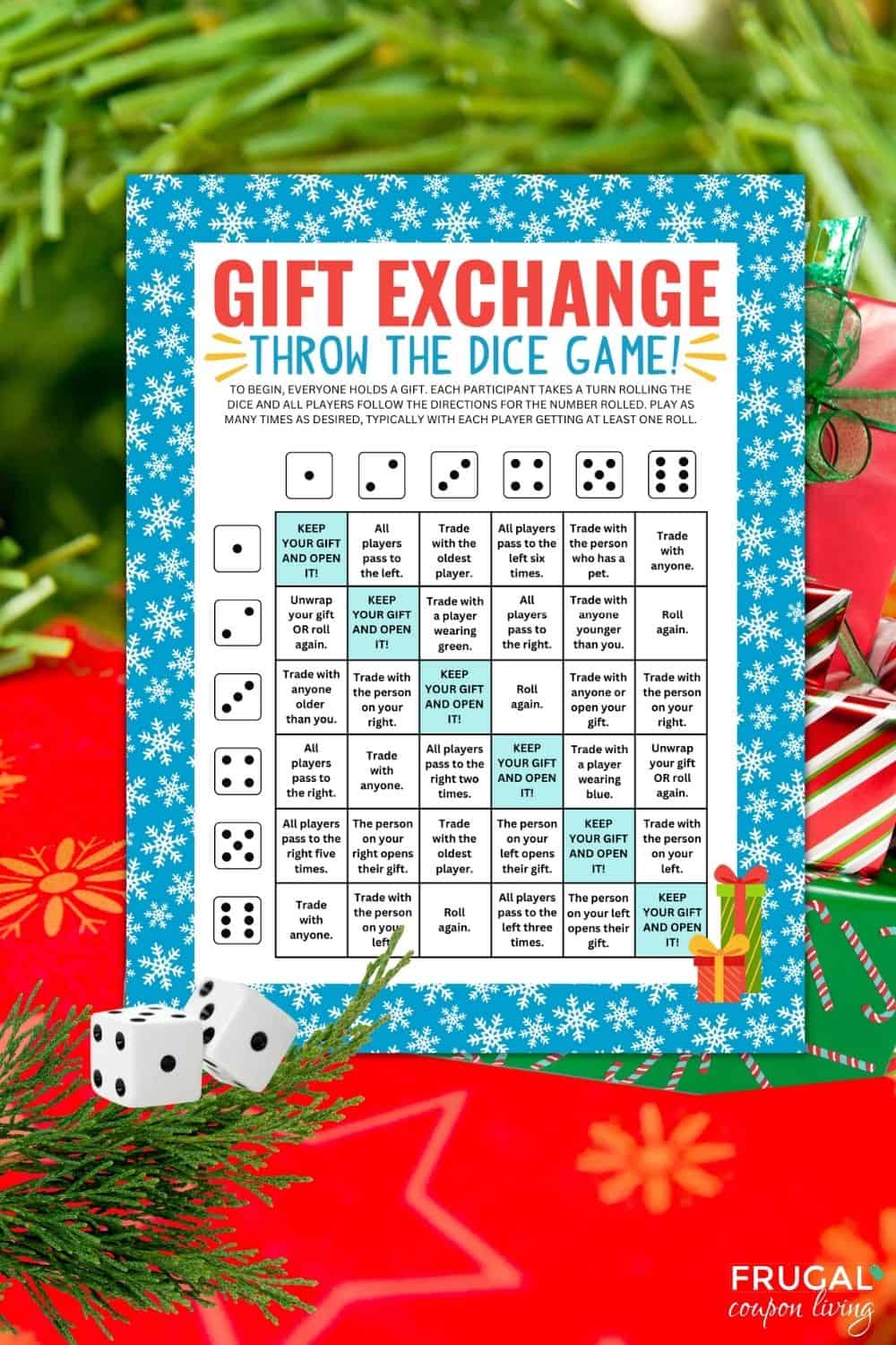 printable christmas gift exchange game with two dice