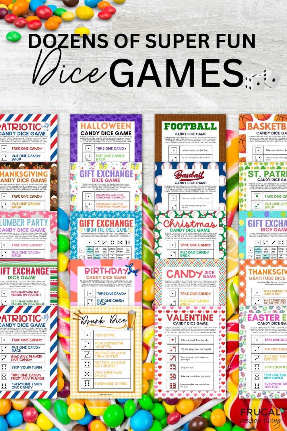 a lot of printable candy dice games