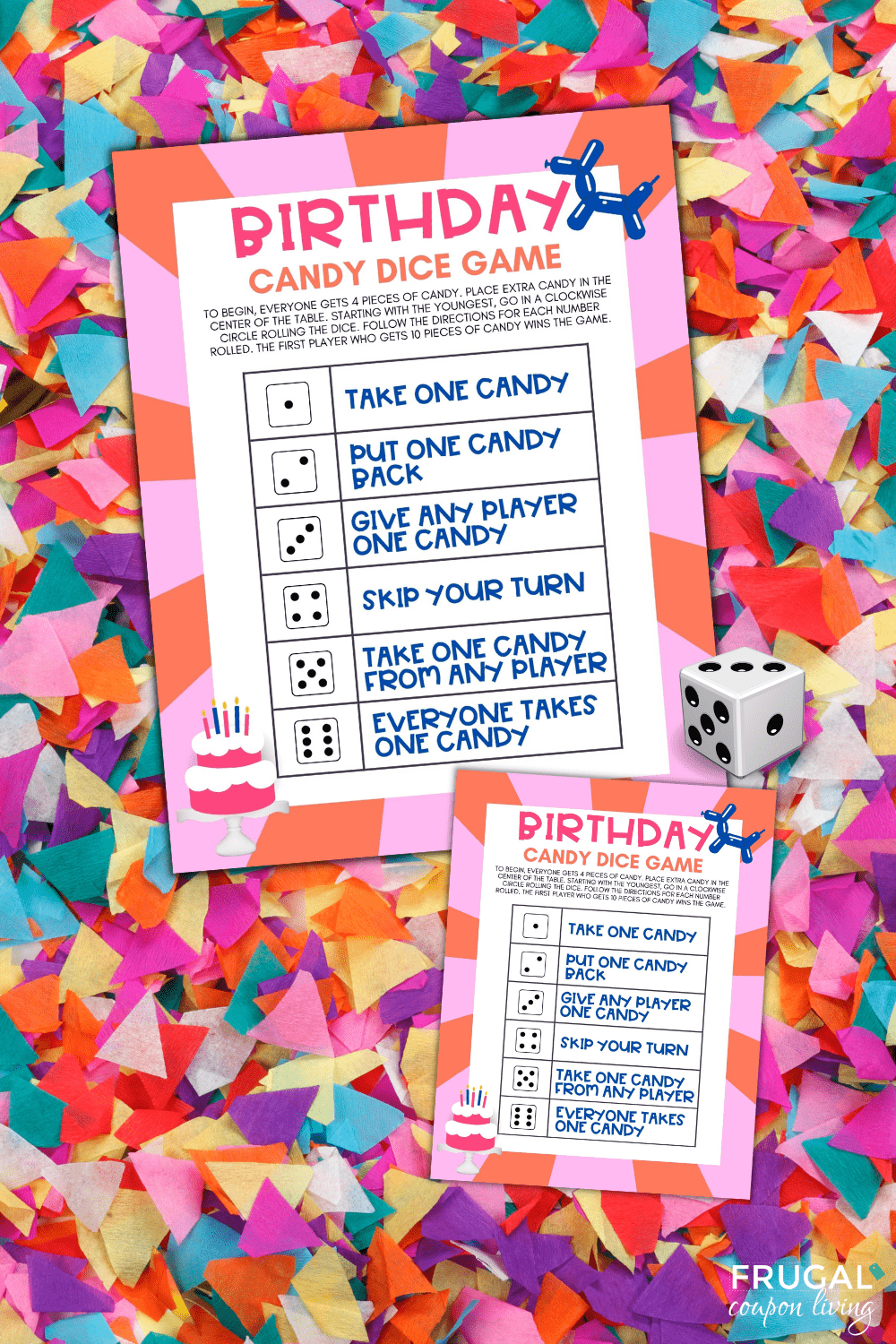printable birthday party game with candy and dice