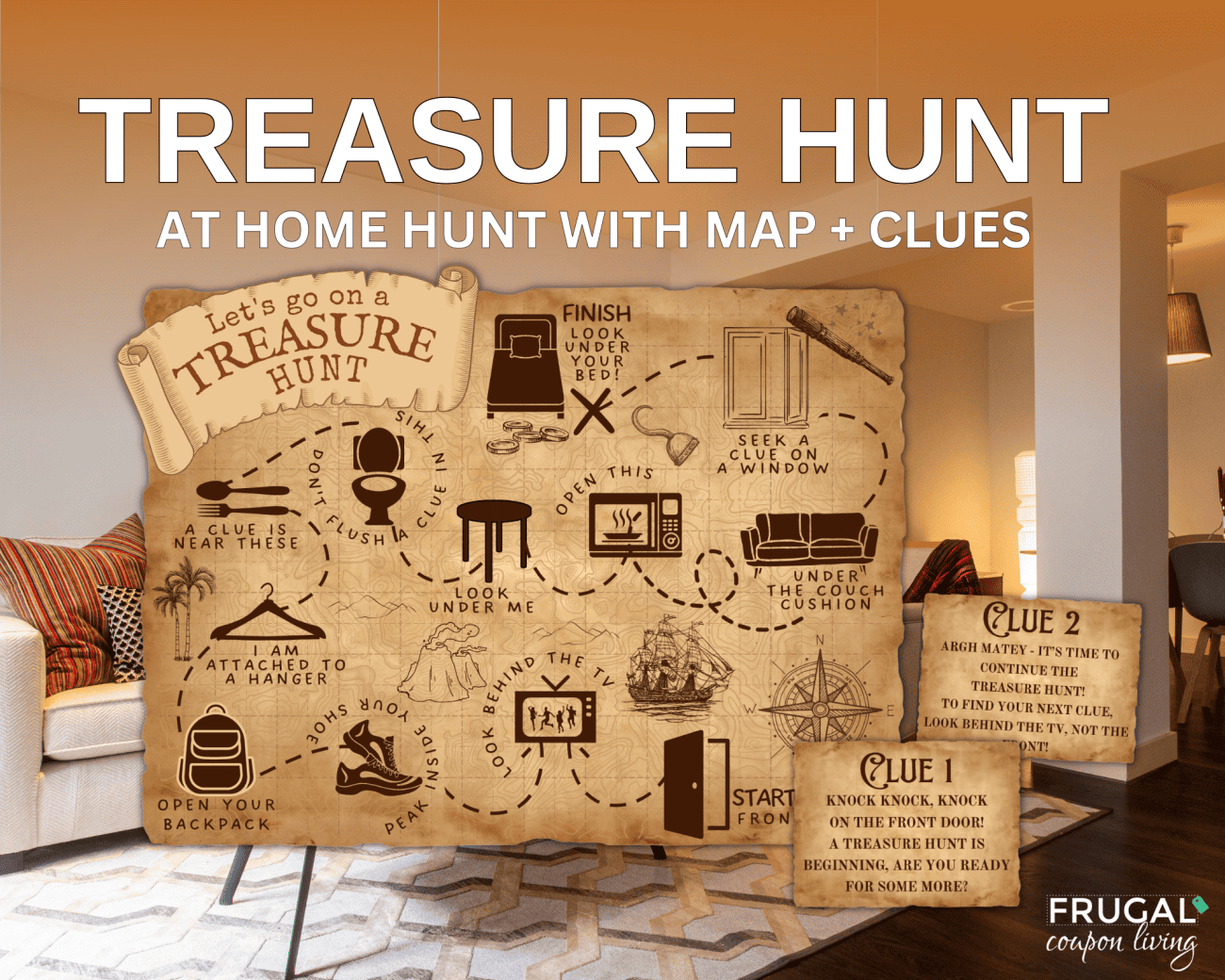 at home treasure hunt printable map with clue cards pirate theme scavenger hunt