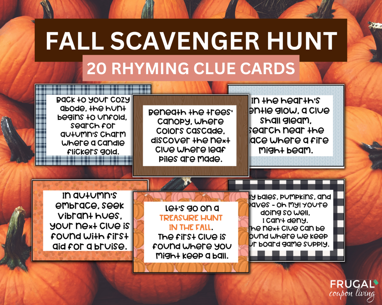 rhyming scavenger hunt for fall with clue cards