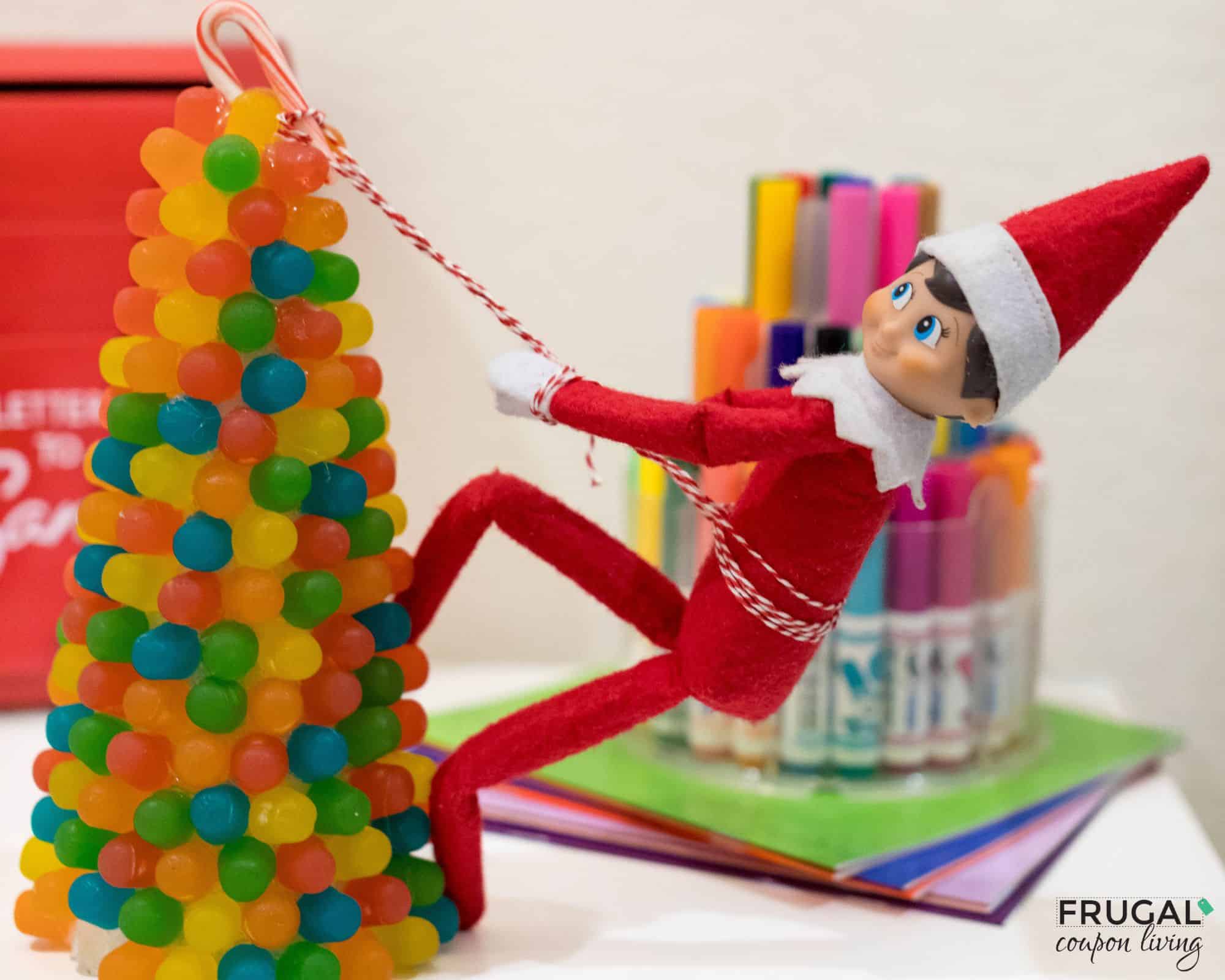 elf on the shelf climbing gum drop tree