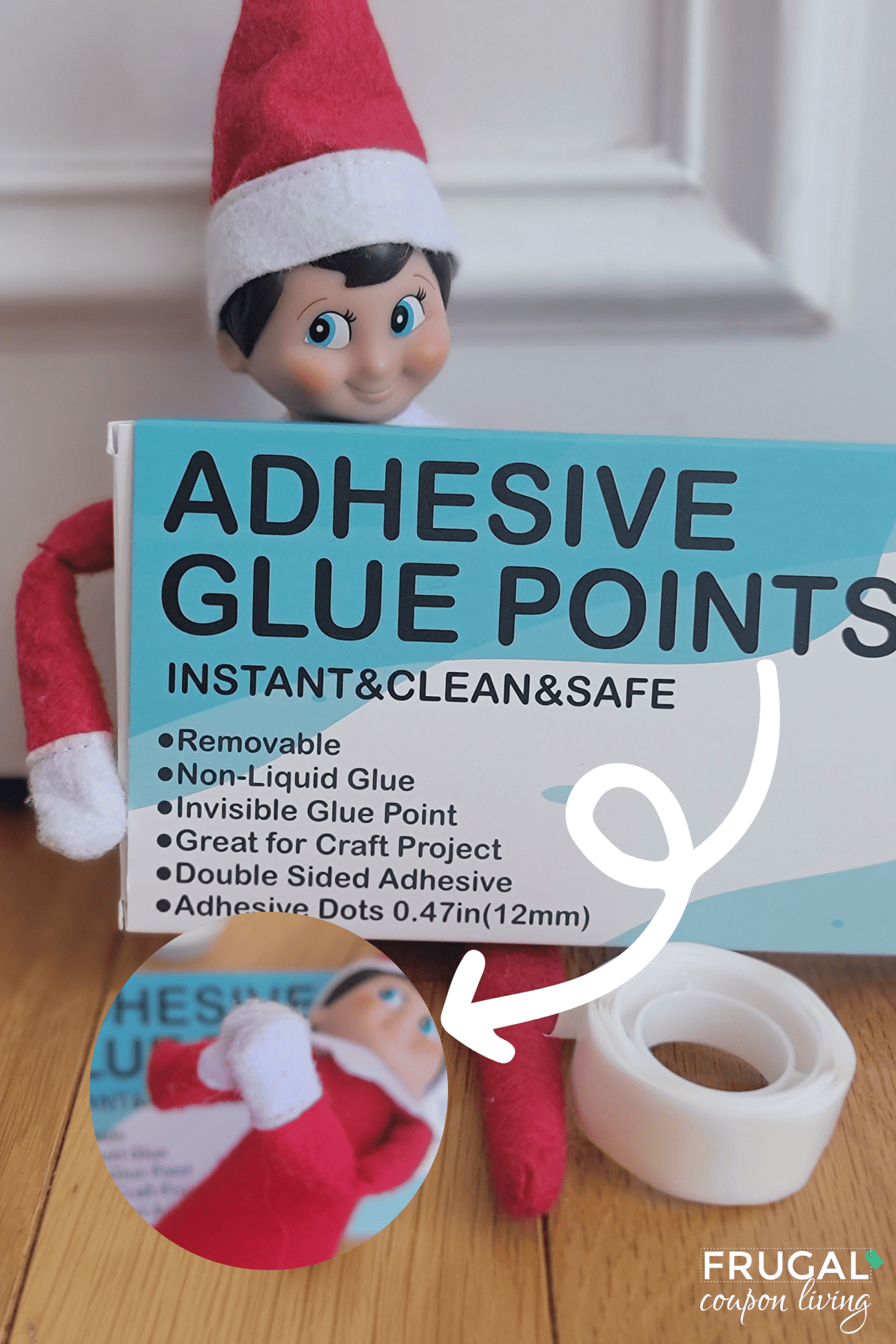 elf on the shelf hands connected with glue dots