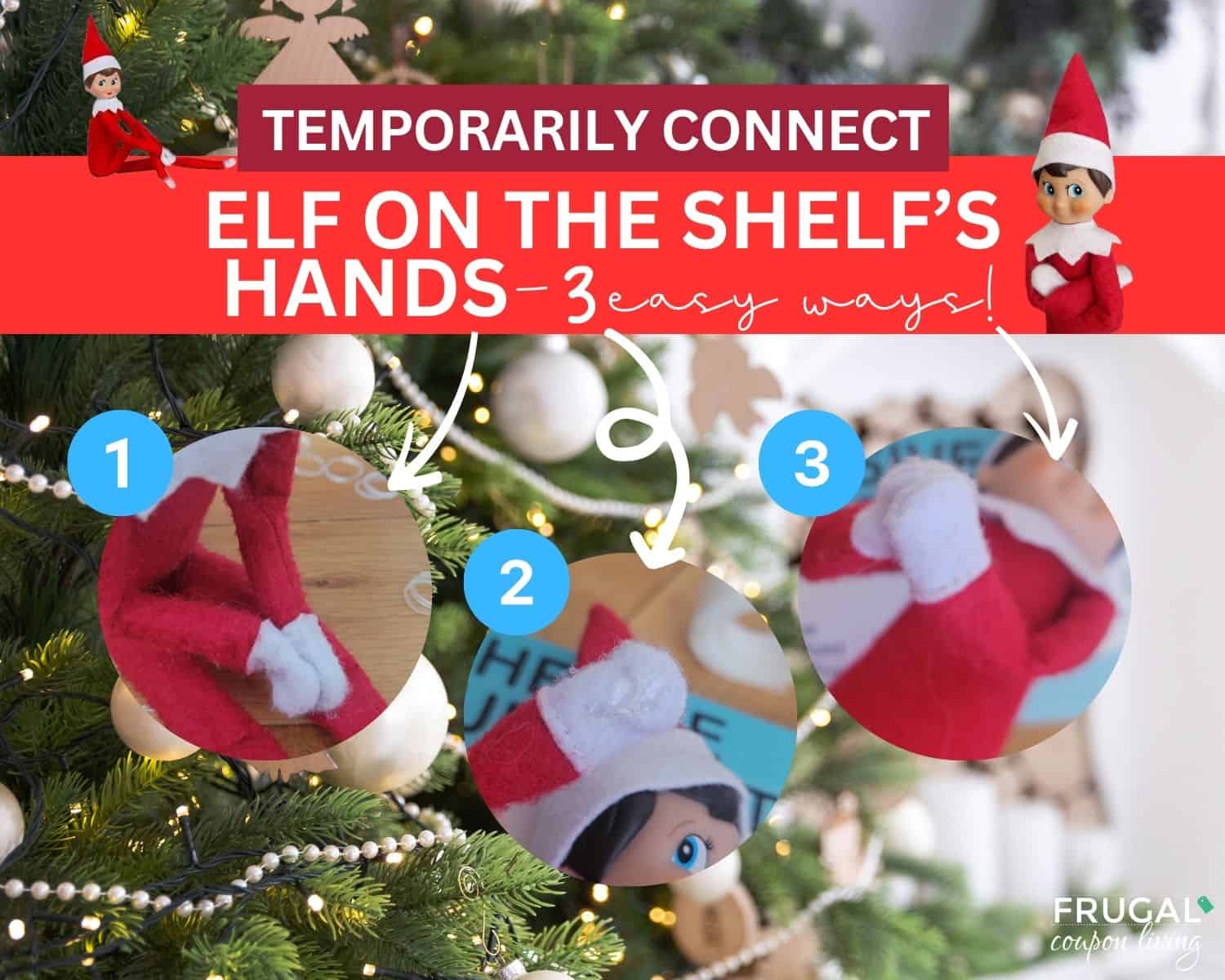 elf on the shelf hands connected together velcro, rubber bands, glue