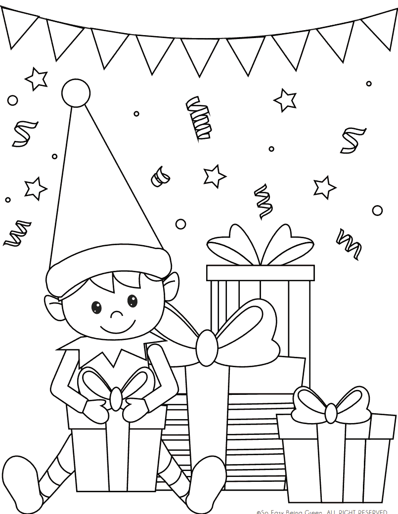 happy birthday elf on the shelf coloring page