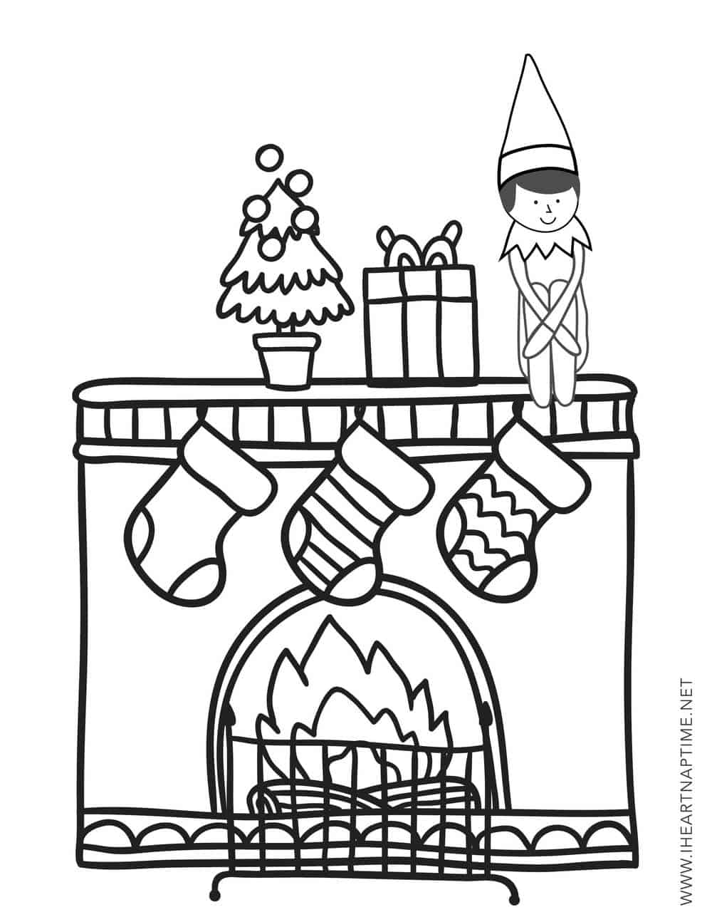 fire place elf on the shelf coloring page