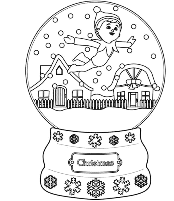 snow globe elf on the shelf coloring page
