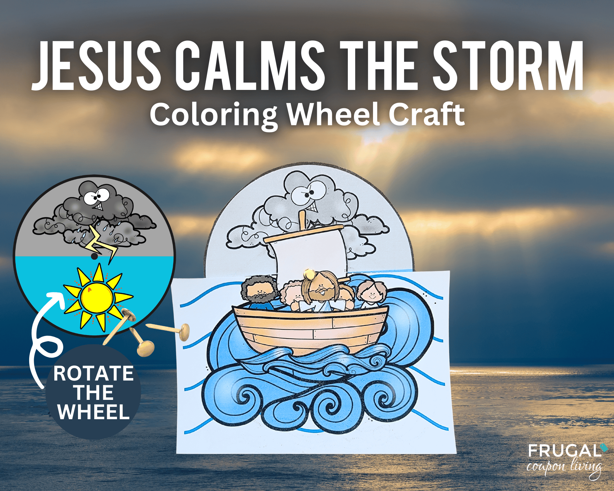Jesus calms the storm coloring wheel craft for kids