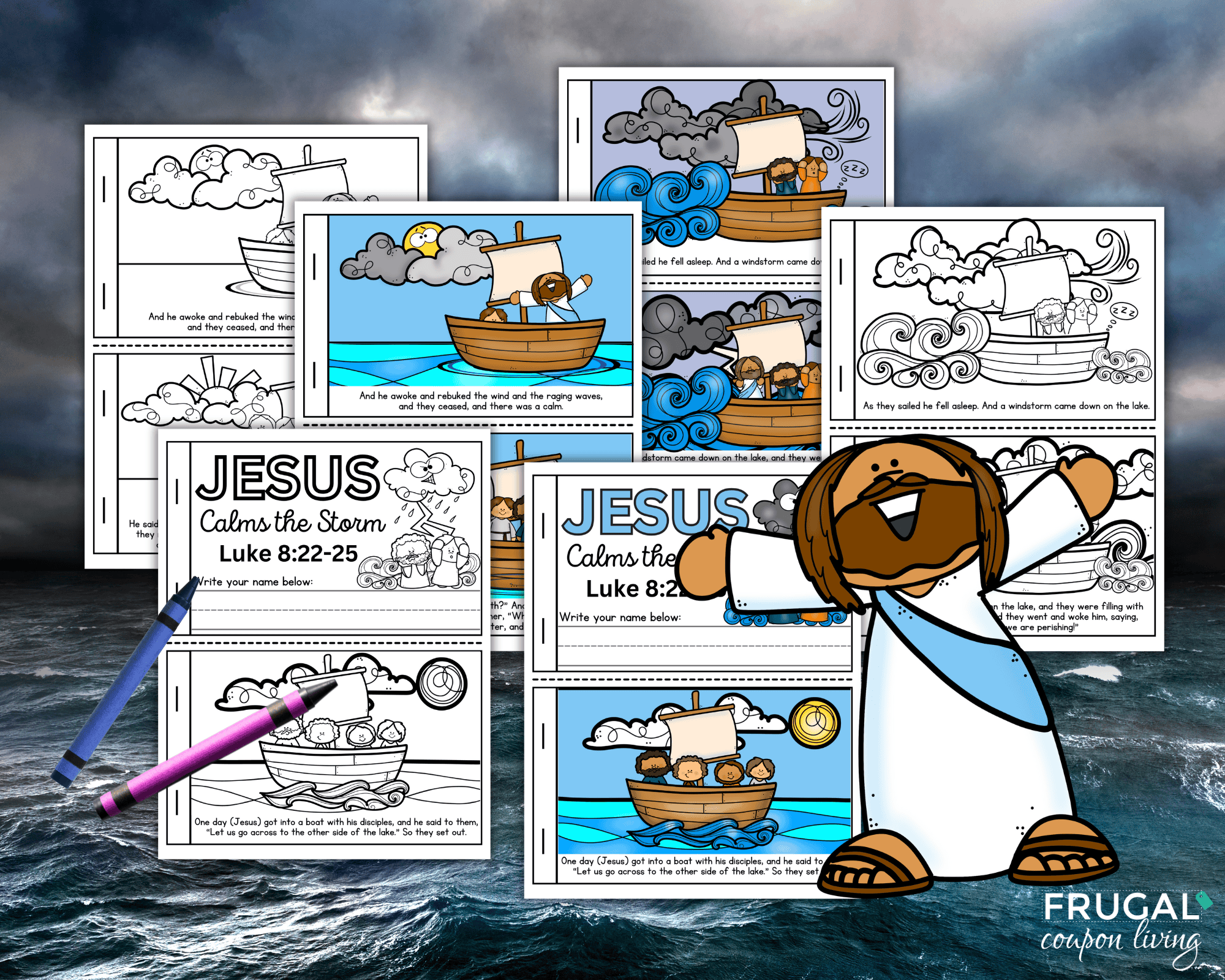 Jesus calms the storm coloring book pages for kids
