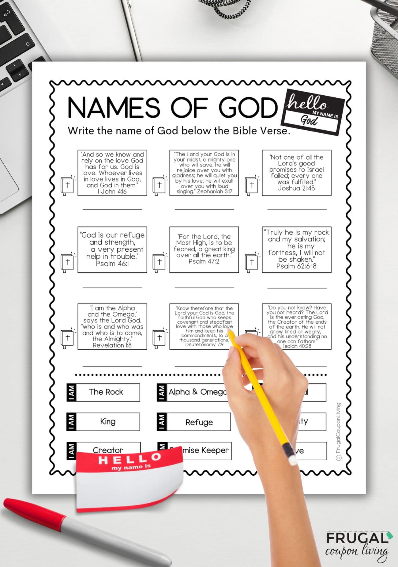 names of god worksheet matching bible verse